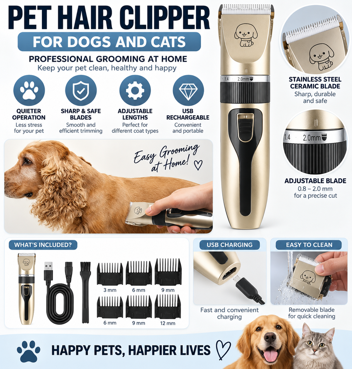 Máquina Cortapelo Eléctrica para Perros y Gatos – Kit de Aseo para Mascotas Envío Gratis 👀