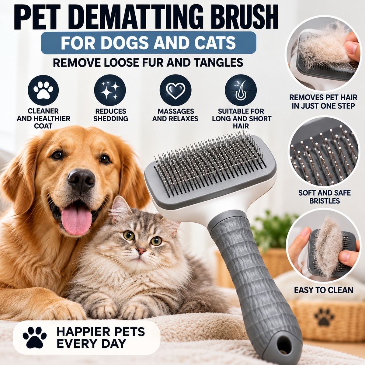Professional Detangling Brush for Dogs and Cats - Removes Loose Hair, Knots and Tangles, Gentle Massage for Long and Short Ha FREE SHIPING👀