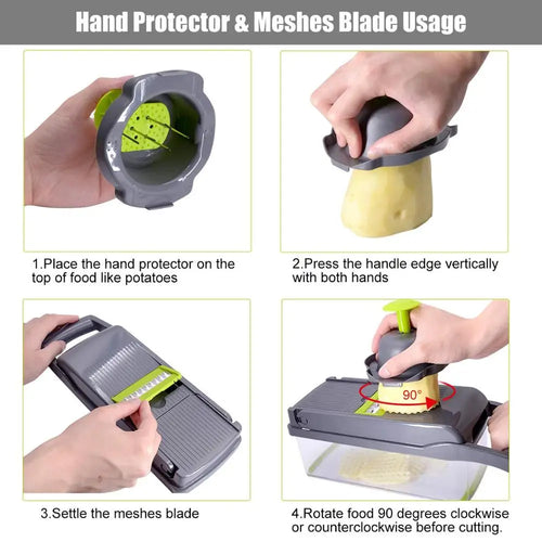 Cut your fruits and vegetables quickly and easily! 🥕🥒🍅 Save time in the kitchen with this convenient multifunctional slicer. Perfect for slicing, chopping, and preparing your favorite foods in seconds!”