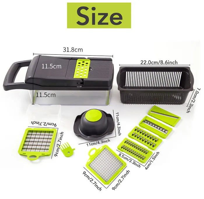 Cut your fruits and vegetables quickly and easily! 🥕🥒🍅 Save time in the kitchen with this convenient multifunctional slicer. Perfect for slicing, chopping, and preparing your favorite foods in seconds!”