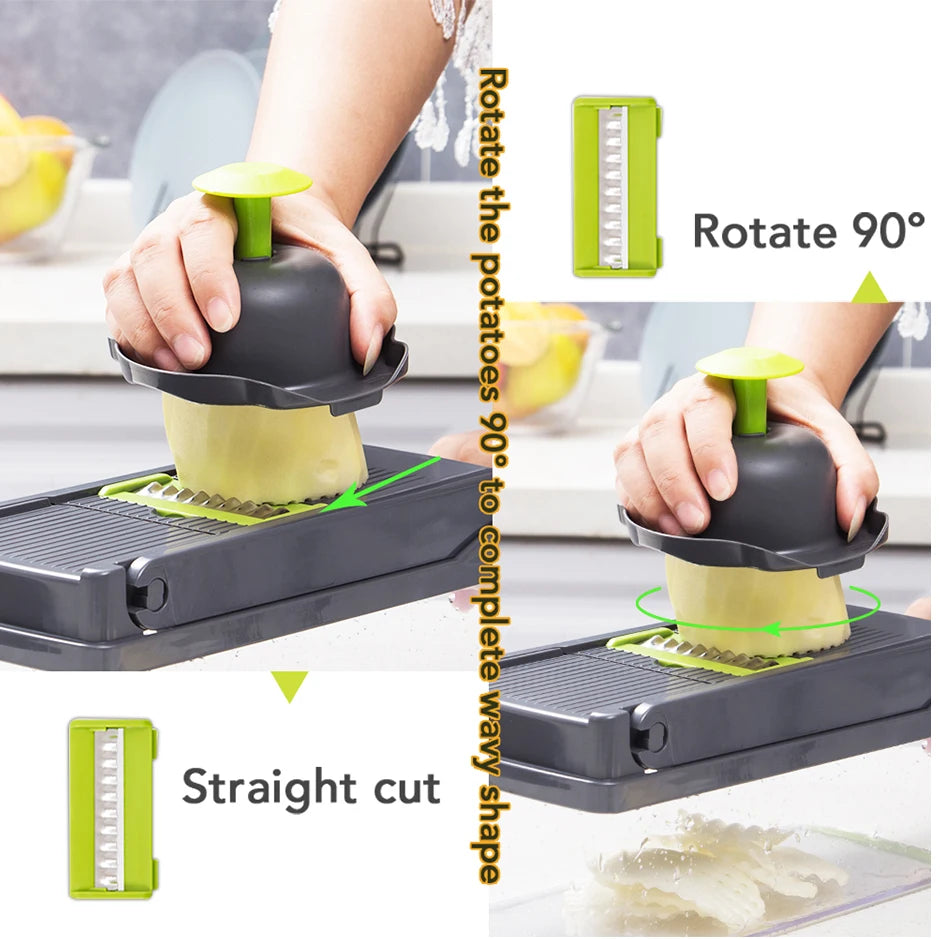 Cut your fruits and vegetables quickly and easily! 🥕🥒🍅 Save time in the kitchen with this convenient multifunctional slicer. Perfect for slicing, chopping, and preparing your favorite foods in seconds!”