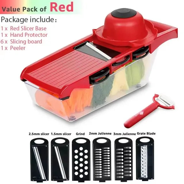 Cut your fruits and vegetables quickly and easily! 🥕🥒🍅 Save time in the kitchen with this convenient multifunctional slicer. Perfect for slicing, chopping, and preparing your favorite foods in seconds!”