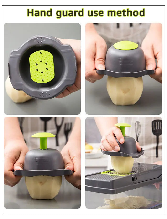 Cut your fruits and vegetables quickly and easily! 🥕🥒🍅 Save time in the kitchen with this convenient multifunctional slicer. Perfect for slicing, chopping, and preparing your favorite foods in seconds!”