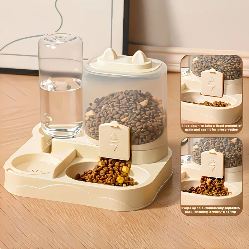 2-in-1 Large Pet Feeder & Water Dispenser, Dry Wet Separation, Durable Plastic, Transparent, No Battery, For Cats Dogs FREE SHIPING