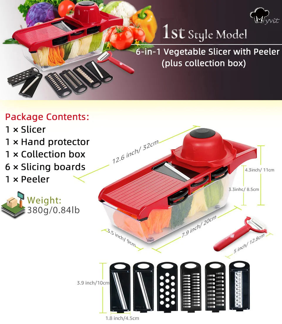 Cut your fruits and vegetables quickly and easily! 🥕🥒🍅 Save time in the kitchen with this convenient multifunctional slicer. Perfect for slicing, chopping, and preparing your favorite foods in seconds!”